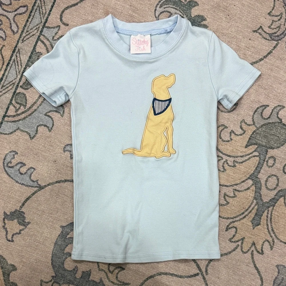 Stitchy Fish Light Blue Kids Short Sleeve Tee Size 5 100% Cotton